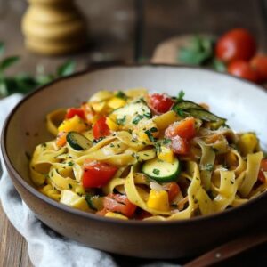 tagliatelles aux légumes et poisson à la bordelaise